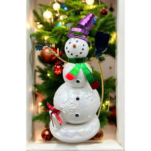Vibrant Snowman Christmas Figurine with Metallic Glossy Accents Don Mechanic - Picture 1 of 8